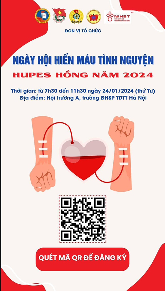 Ngày hội hiến máu HUPES hồng sẽ diễn ra vào ngày 24/01