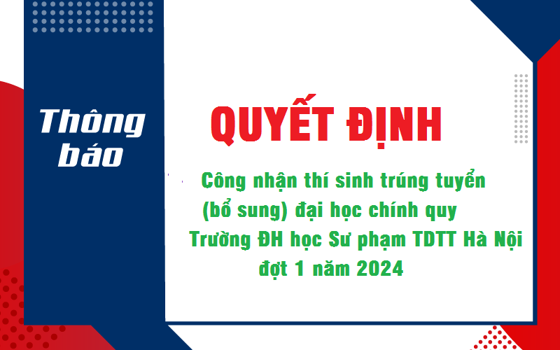 Quyết định công nhận thí sinh trúng tuyển (bổ sung) đại học chính quy tại Trường Đại học Sư phạm TDTT Hà Nội, đợt 1 năm 2024