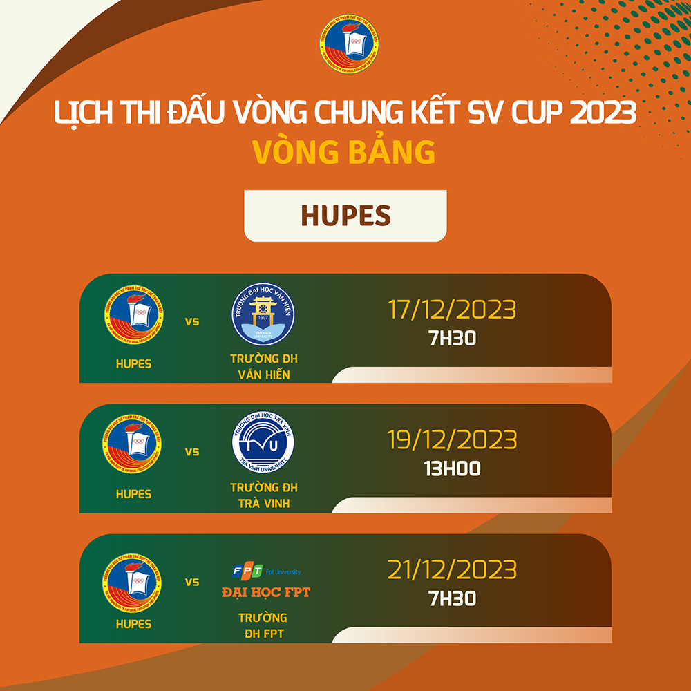 Lịch thi đấu vòng bảng – vòng chung kết SV Cup 2023 của đội tuyển Nhà trường